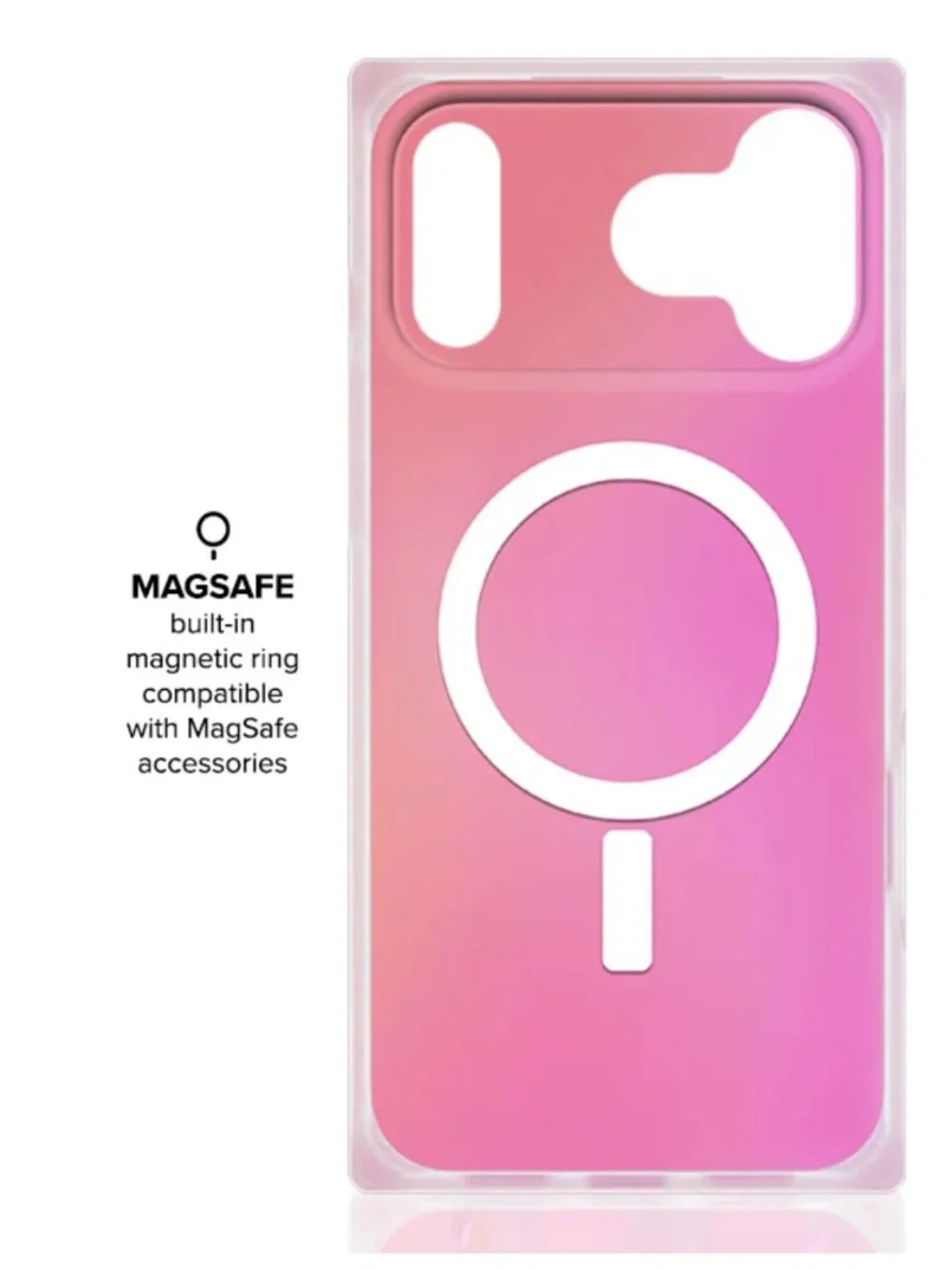 NEW FLAUNT Square iPhone 17 & 18 Pro Max Case - Magsafe Pink Iridescent Satin